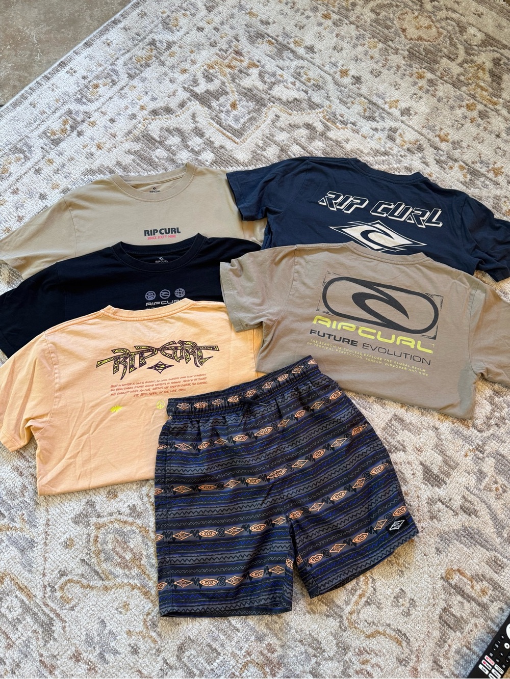 Rip Curl Boys 6 Piece Lot Crewneck T-shirts Print Shorts Surf School